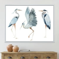 DesignArt „Портрет на Херон птици II“ Традиционално врамено платно wallидно печатење