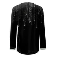 Гдфун Женски Обичен Моден Печатење Sequin V-Вратот Долг Ракав Маица Врвот маици кошули за жени