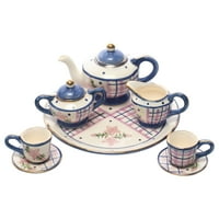 Прекрасен Кариран Цвет Сјаен Розов Порцелански Керамички Чај Сет