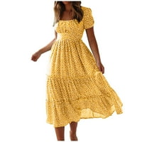 Феночи Летни Фустани За Жени Плус Големина Мода Обичен Плоштад-Печатење На Вратот Краток Ракав Лабав Фустан