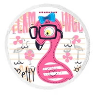 Симпатична фламинго девојка цртан филм носење очила Круг Плажа Пешкир Плажа Душеци Шал Ќебе Јога Мат Со Ресни Плажа Фрли Пешкир