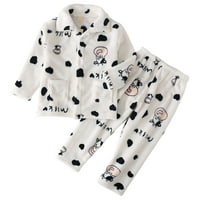 Мали Момчиња Девојчиња Зимски Топло Руно Фланелни Пижами Комплет Соодветни Меки Салони Облека За Спиење Детска Облека+Панталони