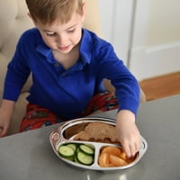 Среќна храна, чинија за деца поделена од не'рѓосувачки челик со зелен капак