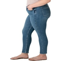 Сребрени фармерки копродукции Co. Women'sенски плус големина најбарана средно издигнување слаби фармерки