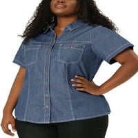 Единствени поволни цени, женски плус големина на блуза, копче за џеб на градите надолу по класична кошула на Демин