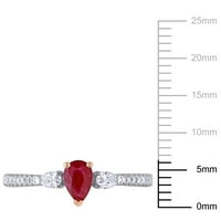 Miabellaенски Carat Carat Ruby Carat Diamonds 14kt дво-тон злато 3-камен ветувачки прстен