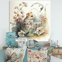 Дизајнрт глушец во креветчето со цвеќиња од платно wallидна уметност