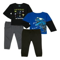 Гаранималс бебе момче и дете момче слоевито маица, термички врв и панталони за панталони со панталони, 4-парчиња, 4-парчиња