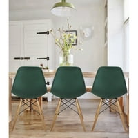 Дизајнерска група современи трпезариски столици со нозе од дрво, темно зелена боја, сет од 4
