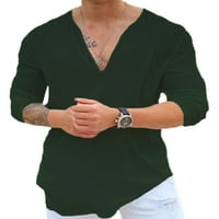 Глонме В Блуза За Вратот Мажи Редовни Фит Блузи На Плажа Basic Основна Маичка Армија Зелена 3XL