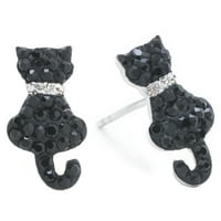 Марисол и афион кристално црни мачки столпчиња во сребро за жени, тинејџери