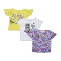Деца од Garanimals Girls на 4- графички ракав за руфли и сите печатени маици, 3-пакувања