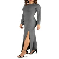 Удобна облека за удобност, женски долги ракави, страничен облик на црна макси фустан