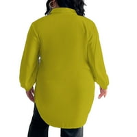 Жени Плус Блузи Обична Цврста Кошула Маслинесто Зелена 5XL
