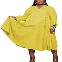 Лументо Дами Лабави Празнични Фустани Плус Големина Обичен Фустан Широк Преклопувачки Рушен Фустан Жолт 4XL
