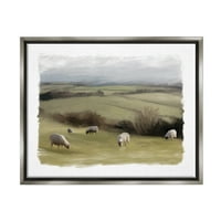 Слупено пасење овци стадо рурални полиња животни и инсекти Сликање сив пловиј врамен уметнички печатен wallид