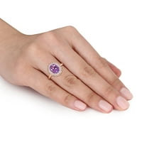 Miabellaенски женски 2- карат овален-секак аметист карат дијамант 14kt розово злато двојно ореол прстен