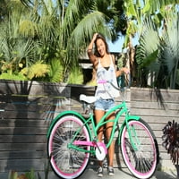 26 SixThreezero Women'sенски лубеница единечна брзина на плажа крстосувач велосипед, зелена со розова