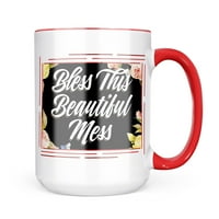 Неонблонд Цветна Граница Благослови Ја Оваа Прекрасна Неред кригла подарок За љубителите На Кафе Чај