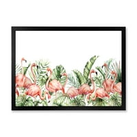 ДИЗАЈНАРТ „Палми лисја и розови фламингос Тропски птици“ Традиционално врамен уметнички принт